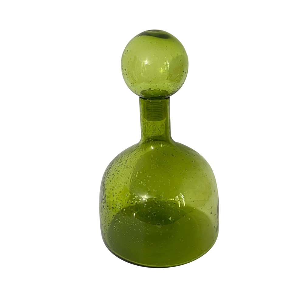 Blown Glass‎ Decanter  Green Bubble Glass Spherical Stopper 11.5"